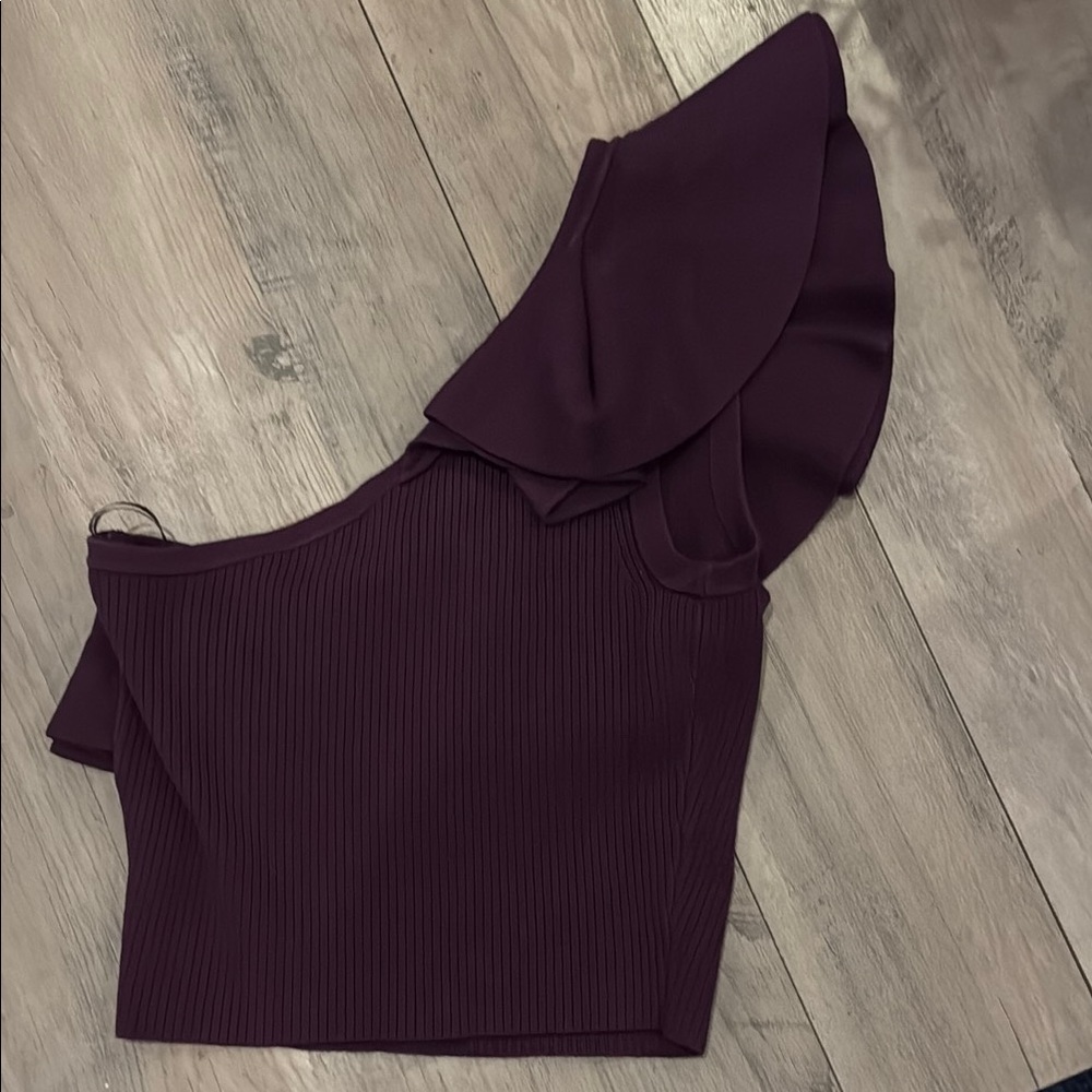 Express Purple Ruffle One-Shoulder Top - Picture 3 of 3